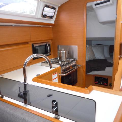 Galley kitchen inside large sailboat