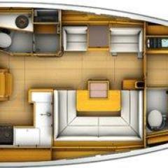 Drawing of the layout inside a sailboat