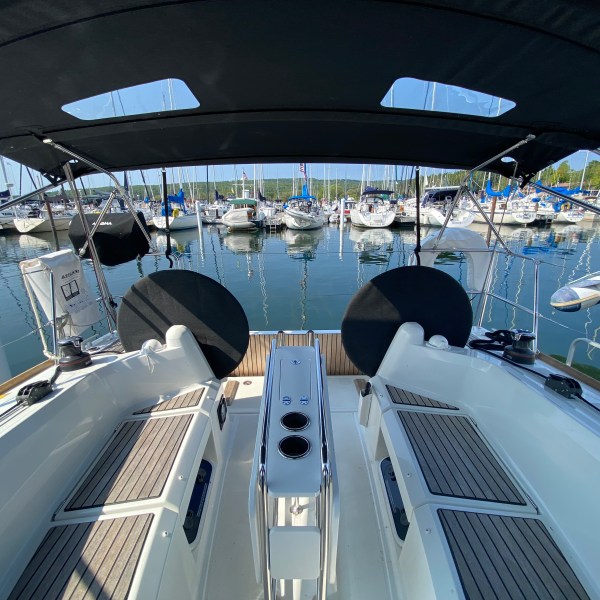 a large ship in the background