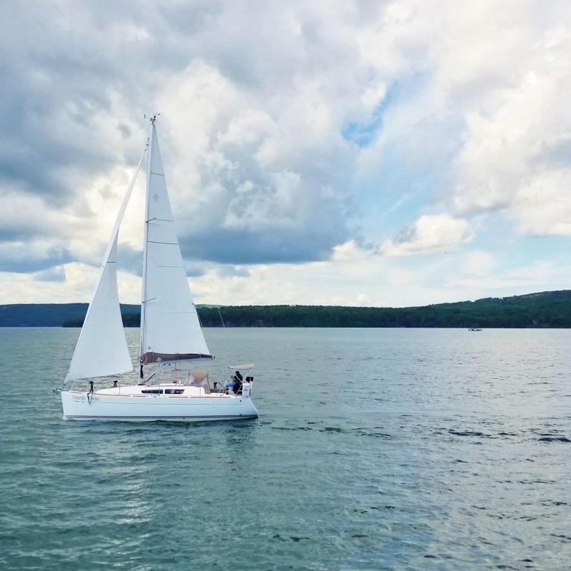 a boat sailing on lake superior