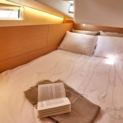 a made bed in a room