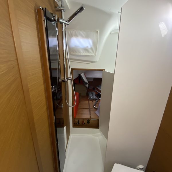 a view of the shower curtain