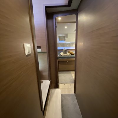 a room with a sink and a mirror